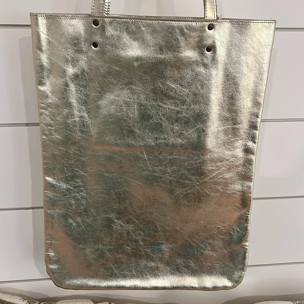 Italian Leather Elegant Gold Tote Bag